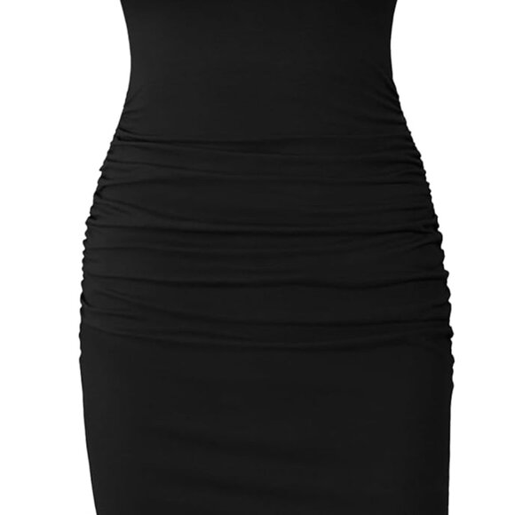 Women's Short Sleeve Ruched Casual Sundress Midi Bodycon T Shirt Dress - Picture 1 of 8